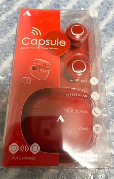 ワイヤレスイヤホン イヤホン Bluetoothイヤホン 箱付き オーディオ 赤 個性的