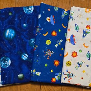 合計1m 宇宙ロケット柄 綿生地 ハギレ