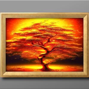 幸福の木 運気を呼ぶ 額縁付き 健康運、金運を開運するインテリア絵画グラフィック