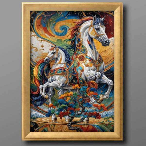 運気を上げる馬 開運アップさせる 額付き ヒーリングを引き寄せる絵画グラフィック