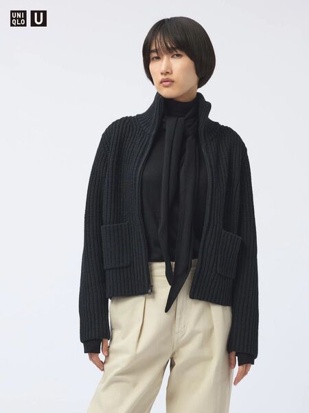 UNIQLO U ラムブレンド ジップアップジャケット black XL ニットカーディガン