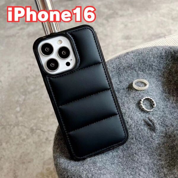 iPhone16 ケース 黒 ブラック 韓国 ダウンジャケット スマホケース iphone もこもこ ふわふわ アウトドア