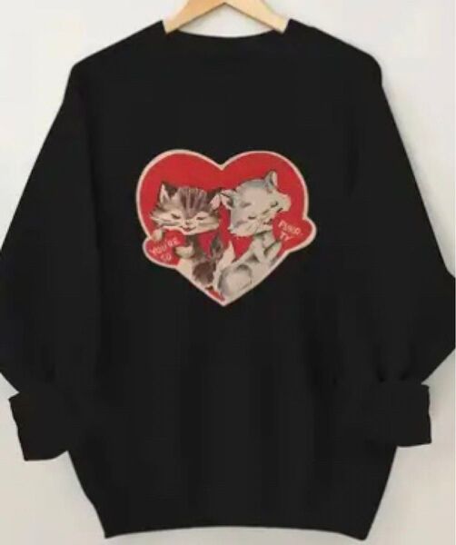 猫柄 長袖 スウェット トレーナー ブラック Mサイズ