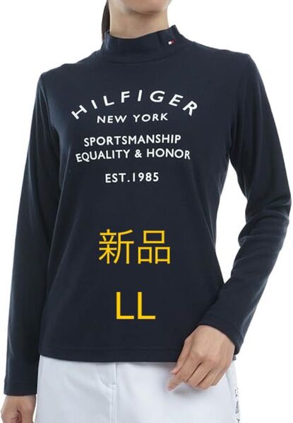 新品 LL トミーヒルフィガー ゴルフシャツ ネイビー ハイネック 長袖 モックネック XL ソフトタッチ ゴルフウェア
