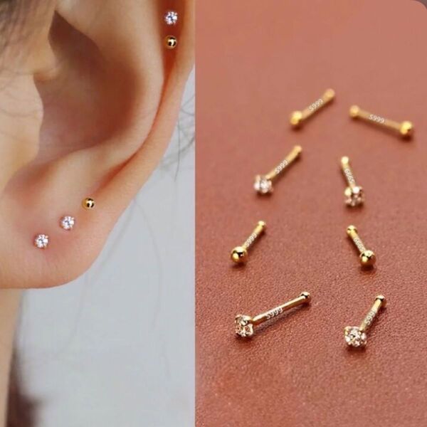 ゴールド ピアス 2個セット キャッチのいらないピアス