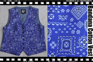 Lサイズ　Bandana Cotton Vest バンダナコットンベストブルー新品ジレ@