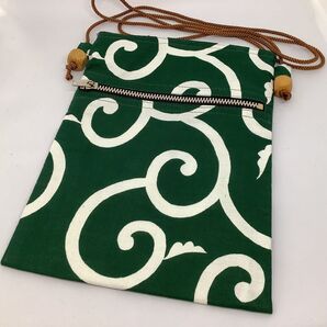 お祭りポシェット 江戸紐/茶 唐草模様