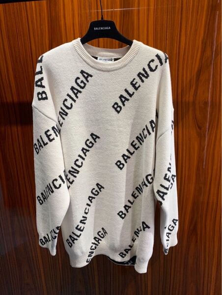 Balenciaga Off-White & Black All Over Logo Sweater
