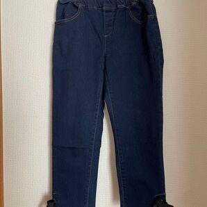 サブリナパンツ デニム ネイビー 裾リボン