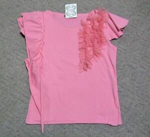 値下★ 未使用★ タグ付★ シフォン リボン ベルスリーブ フリル 自宅で洗える ロリータ ピンク Tシャツ
