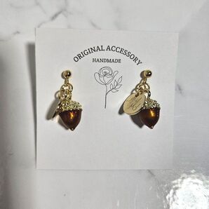 ハンドメイド ピアス ドングリ どんぐり