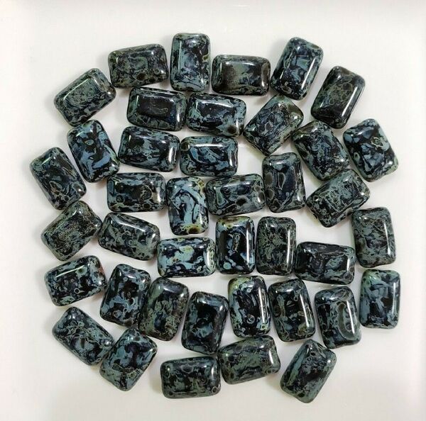 チェコビーズ レクタングル 約12×8mm ジェットピカソ 40コ