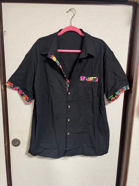 アロハシャツ 半袖 黒 フラワープリント