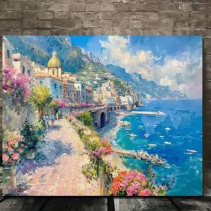 アマルフィ海岸 風景画 油彩画 キャンバスアート フレーム付き