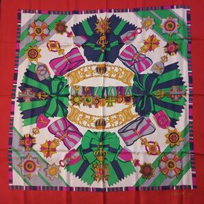 ユーズド セリーヌ 大判スカーフ 勲章柄 CELINE