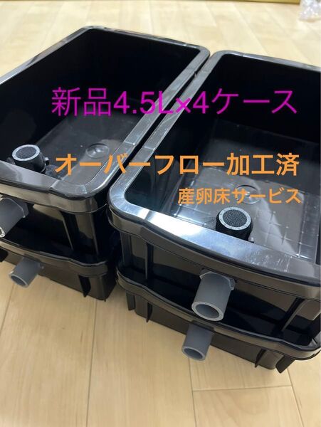 【新品】4.5L×4個 ブラック オーバーフロー加工済 メダカ飼育ケース