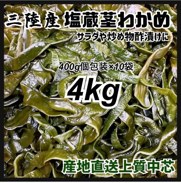 【塩蔵茎わかめ】大容量4kg 400g×10袋 真空個分け 酢の物 炒め物に 三陸産 茎わかめ
