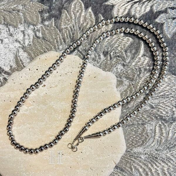 Navajo Pearl ナバホパール 4mm丸玉 シルバーネックレス 67.3cm