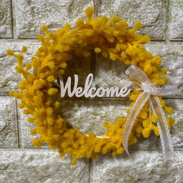 ミモザリース アーティフィシャルフラワー ハンドメイド 造花リース
