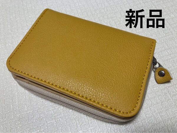★新品 合皮 二つ折り財布 ミニ財布レディース メンズ 黄色系