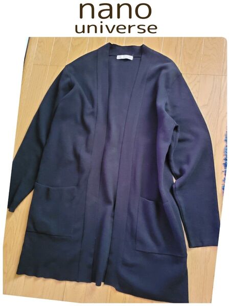 nano universeナノユニバース ロングコットンカーディガン Lブラック 大きいサイズ