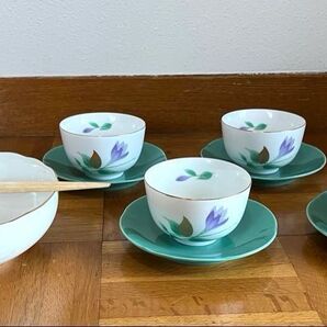 弥生窯 菓子鉢 湯飲み茶碗 5個セット 茶托5枚 付き 取り箸 付き 正月