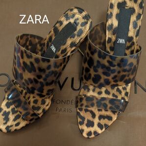値下げ 未使用 ZARA 豹柄 ミュール 35