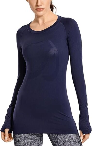 CRZ YOGA ヨガウェア レディース 黒 ラウンドネック 長袖 Tシャツ トップス インナー スポーツウェア フィットネス