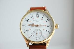 1906年 パテックフィリップ懐中時計ムーブメント使用カスタム腕時計 フルエングレービング 白文字盤