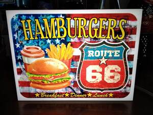 アメリカン ハンバーガー ルート66 ROUTE66 HAMBURBERS カフェ バー ダイナー サイン ランプ 照明 看板 置物 ライトBOX 電飾看板 電光看板