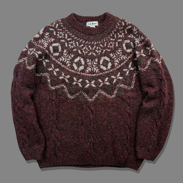 90s L.L.Bean エルエルビーン ノルディックウールケーブルニットセーター フェアアイル ブラウン 茶色 ヴィンテージ