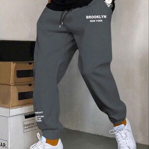 【新品】 メンズ ダークグレー スウェット L パンツ ウエスト紐 シンプル