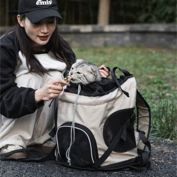 犬用キャリア バックパック ペット用 猫ちゃん 小型犬 長さ調節可能 グレー