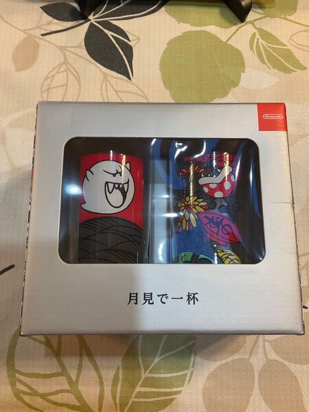 新品未開封 ペアグラス 月見で一杯 マリオ花札・黒 コップNintendoストア