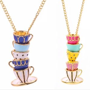 ティーカップ♪コーヒーカップ♪ペアネックレス ソーサー 5連 アリス 男女兼用