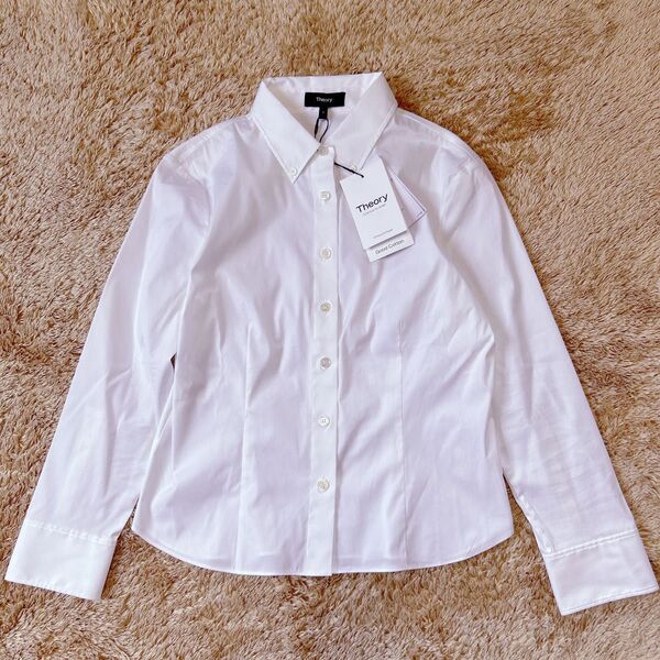 新品 Theory 24SS レギュラーカラーコットンブラウス ホワイト S