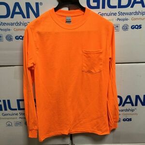 GILDAN セーフティオレンジ Sサイズ 蛍光 ネオンオレンジ ロンT 長袖無地Tシャツ ポケット付き 6.0oz ギルダン☆