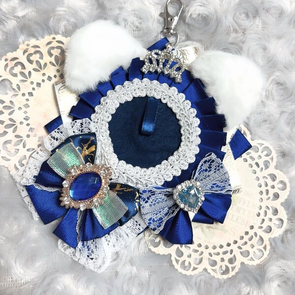 痛ロゼット 猫耳 くま耳 ハンドメイド ガーリー 量産 地雷 白 青 王冠