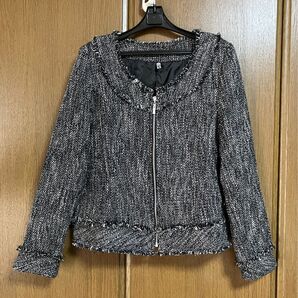 ツイードジャケット ノーカラージャケット ショート丈ジャケット M