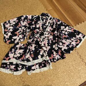 蝶と桜柄 さくら 甚兵衛 甚平 レース 黒 ゆかた 蝶