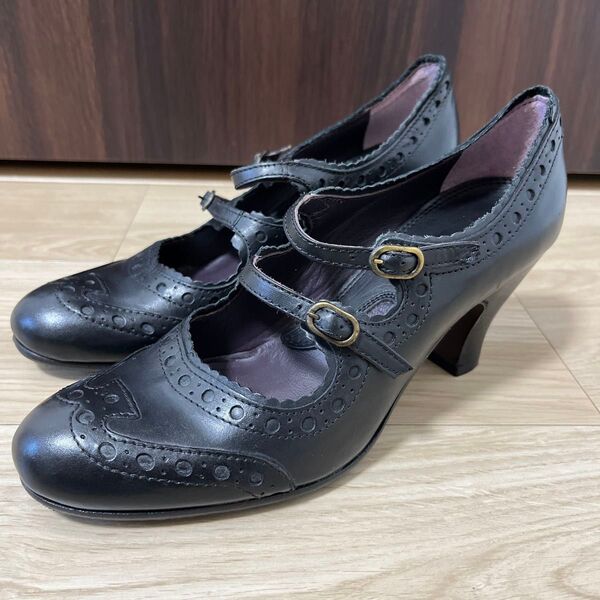 美品!GIXUS「ジクサス」ダブルベルト 本革レザーパンプス36