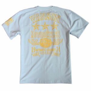 当店別注 VANSON ドライ 半袖Tシャツ スリースター★★★ サックス【L】バンソン 吸汗速乾 抗菌防臭 UVカット ACV-902 男女兼用 バイカー