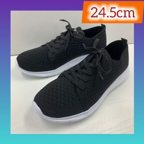 24.5cm★新品メンズスニーカー☆軽量 メッシュスニーカー黒 ブラック