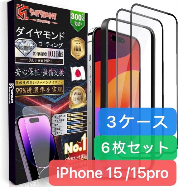 3点セット 強化ガラスフィルム (6.1インチ対応) 【2枚入り+ガイド枠付