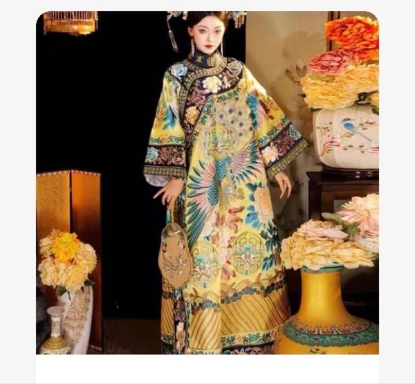 黄色慈溪太后古董服リマスター鳳凰清朝時代ワンピース伝統的なチャイナドレス黄色