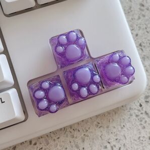 ラメ入り肉球キーキャップ ゲーミングPC 紫 かわいい 4つセット