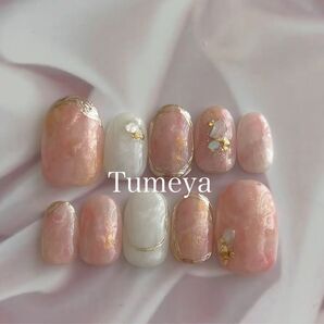 ネイルチップ 大人 ニュアンス 春 ピンク キラキラ ちゅるん 大理石 ふわふわ もやもや