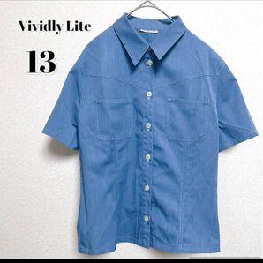 美品【Vividly Lite】半袖カラーシャツ 水色 13号 無地 シャツ