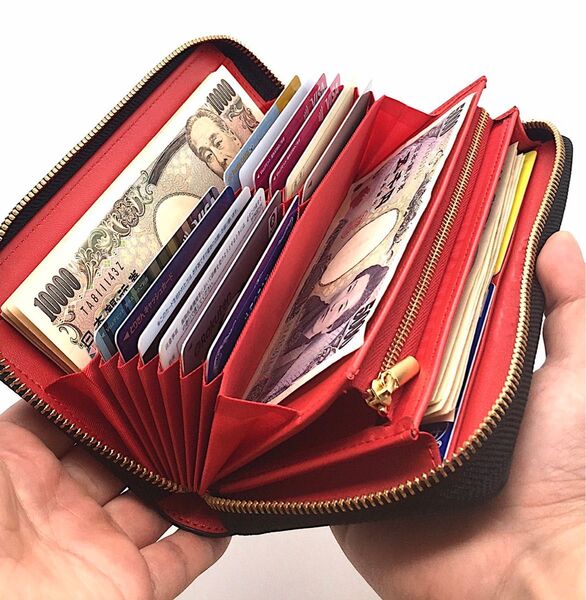 長財布 大容量 メンズ レディース じゃばら 小銭入れ カードケース 黒 赤
