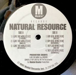 激レア アングラ 1997 Natural Resource / I Love This World / Bum Deal Remix / They Lied Remix Original US 12 Brooklyn シュリンク